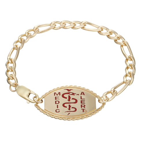 Figaro Elite Medical ID Bracelet 14k Gold